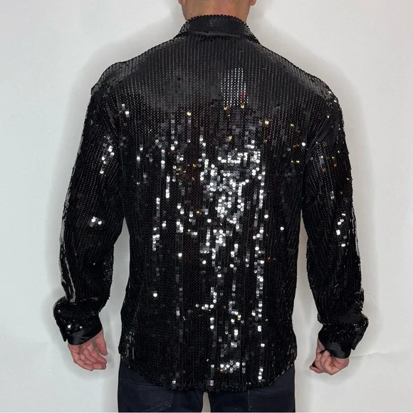 Forever 21 Elegant Black Sequin Men's Shirt - Picture 5 of 8